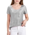 thumbnail image 1 of Ticikt Girls Short Sleeve Sequin Shirts Party Glitter Sparkly Tops Blouse, 1 of 5