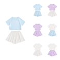 thumbnail image 1 of Ticikt Girls Short Sleeve Skort Set, Solid Ice Silk Kids Athletic Outfit for Student Sports Daily Wear,Light Blue, 1 of 3