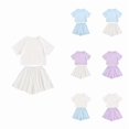 thumbnail image 1 of Ticikt Girls Short Sleeve Skort Set, Solid Ice Silk Kids Athletic Outfit for Student Sports Daily Wear,White1, 1 of 3