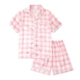 thumbnail image 1 of Ticikt Girls Silk Pajamas, 2 Pcs Cute Print Satin Pjs Set Button Down Soft Top with Shorts Sleeve Sleepwear,Color:Pink2,Size:11-12Years, 1 of 4