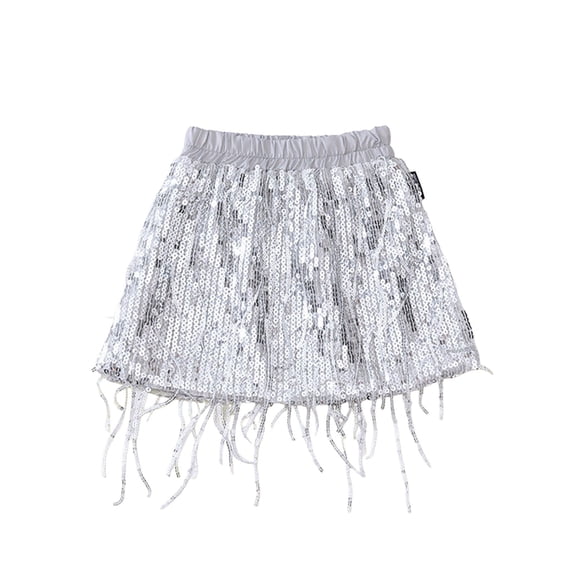 Ticikt Girls Skirts for Toddlers and Kids Soft Flowy Sequin Skirt Casual Party Outdoor Play Comfortable Stretchy Waist Summer Festival Outfit,Color:Silver,Size:4-5 Years