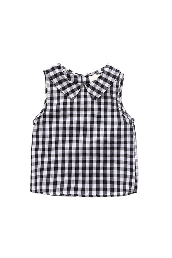 Girls Sleeveless Plaid Vest Top Cute Casual Layering Tank for Baby Toddler and Soft Breathable Summer Outfit,Color:Black,Size:9-12 Months