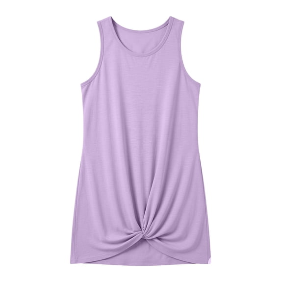 Ticikt Girls Sleeveless Swim Cover Up Kids Summer Swimsuit Coverup Twist Front Beach Dress,Color:Light Purple,Size:5-6 Years