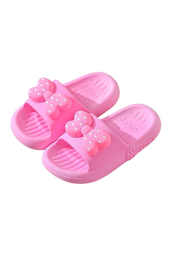 Girls Slippers For Toddlers And Kids Soft Indoor Outdoor Casual Comfortable Summer Spring Shoes With Bowknot,Color:Red,Size:4-4.5 Years