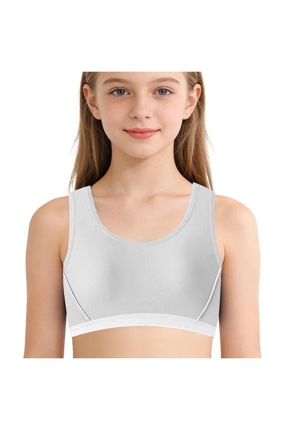 Girls Soft Training Bras 12-18 Seamless First Bra Girls Sports Bras Longline Crop - No Pads, Chest Double Lined,Color:Grey,Size:XXL
