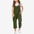 thumbnail image 1 of Ticikt Girls' Solid Color Sleeveless Jumpsuit, Casual Loose Fit Overalls with Pockets for Kids,Army Green, 1 of 9