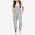 thumbnail image 1 of Ticikt Girls' Solid Color Sleeveless Jumpsuit, Casual Loose Fit Overalls with Pockets for Kids,Grey, 1 of 8