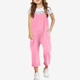 thumbnail image 1 of Ticikt Girls' Solid Color Sleeveless Jumpsuit, Casual Loose Fit Overalls with Pockets for Kids,Pink, 1 of 9