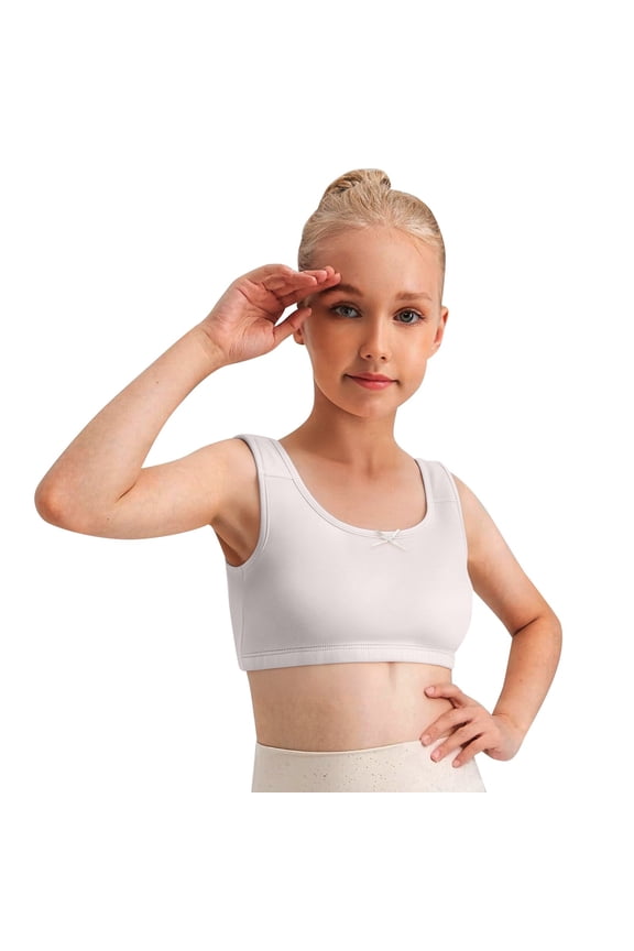 Ticikt Girls' Solid Color Training Bra, Kids' Breathable Cotton Crop Top for Puberty,White
