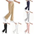 thumbnail image 1 of Ticikt Girls Solid Flared School Uniform Pants, Elastic Waist Stretch Bell Bottom Trousers Casual Straight Bootcut School Bottoms,Khaki, 1 of 8
