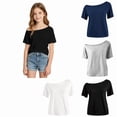 thumbnail image 1 of Ticikt Girls Solid Off Shoulder Short Sleeve Tee, Casual Simple Loose Fit Kids Summer Blouse Tops,Black, 1 of 5