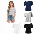 thumbnail image 1 of Ticikt Girls Solid Off Shoulder Short Sleeve Tee, Casual Simple Loose Fit Kids Summer Blouse Tops,Light Gray, 1 of 5