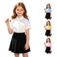 thumbnail image 1 of Ticikt Girls Solid Short Sleeve Collared Shirt, School Uniform Blouse Matching Kids Polo Shirts,White, 1 of 7