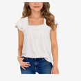 thumbnail image 1 of Ticikt Girls Square Neck Blouse, Ruffle Short Sleeve Casual Top, Solid Color Loose Shirt for 5-15Y Girls,White, 1 of 6