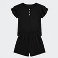 thumbnail image 1 of Ticikt Girls Summer 2-Piece Outfits, Ruffle Short Sleeve Button Down Shirt and Shorts Set for Kids 5-13Y,Black, 1 of 5