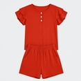 thumbnail image 1 of Ticikt Girls Summer 2-Piece Outfits, Ruffle Short Sleeve Button Down Shirt and Shorts Set for Kids 5-13Y,Red, 1 of 5