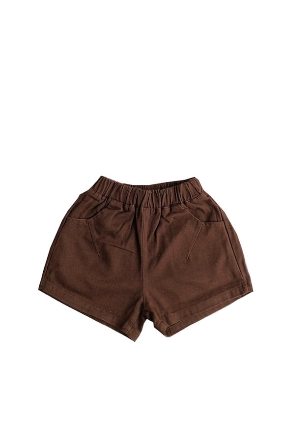 Girls Summer Shorts Casual Candy Shorts with Elastic Waist for Play and Outdoor Activities,Color:Coffee,Size:2-3 Years