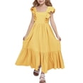 thumbnail image 1 of Ticikt Girls Summer Sundress Casual Sleeveless Smocked Aline Flowy Tiered Maxi Boho Beach Dress,Color:Yellow,Size:4-5 Years, 1 of 6