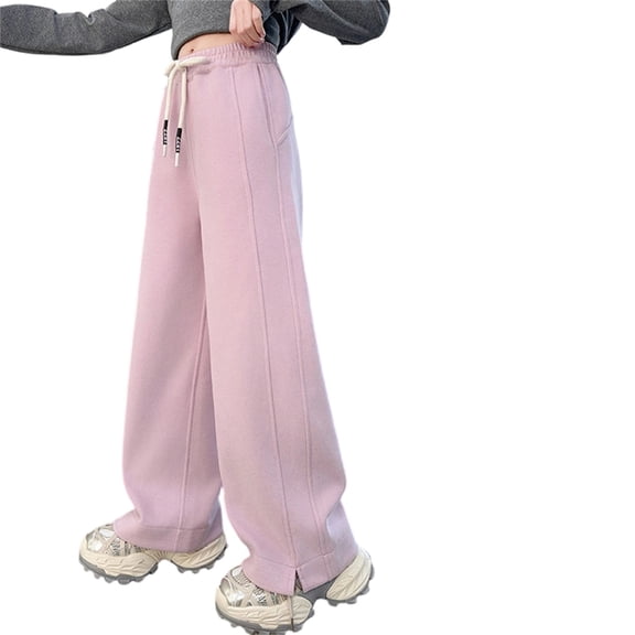 Ticikt Girls' Sweatpants Kids Straight Leg Casual Baggy Joggers Teen Loose Athletic Elastic Waist Pants with Pocket,Color:Pink,5-6 Years