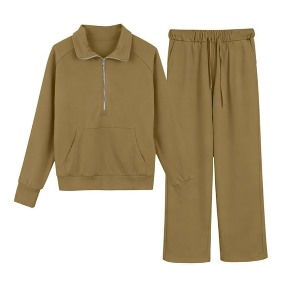 Ticikt Girls Sweatsuits Jogging Sweatpants and Half Zip Sweatshirts 2 Piece Matching Sweat Sets,Color:Coffee