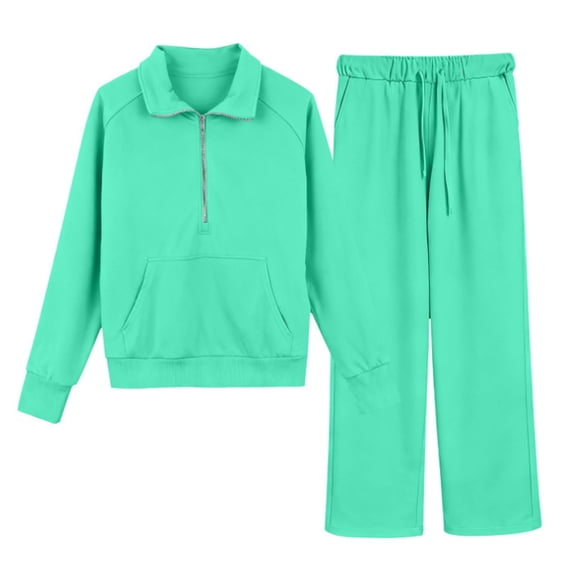 Ticikt Girls Sweatsuits Jogging Sweatpants and Half Zip Sweatshirts 2 Piece Matching Sweat Sets,Color:Mint Green
