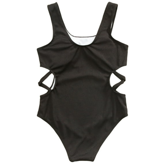 Ticikt Girls Swimsuit 1 Piece Bathing Suit Color Contrast Trim Girls' Swimwear,Color:Black,Size:9-10 Years