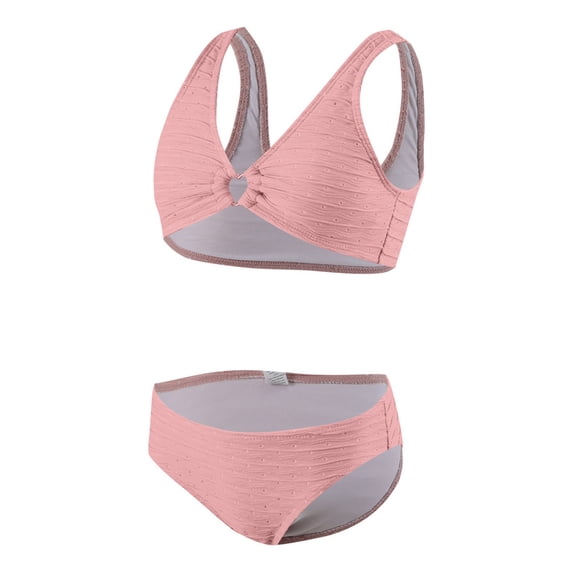 Ticikt Girls Swimsuit Bikini Set 2 Piece Bathing Suit Tiered Ruffled Contrast Trim Adjustable Straps Girls Swimwear,Color:Pink,Size:11-12 Years