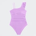 thumbnail image 1 of Ticikt Girls Swimsuit One Piece Swimsuits Ruffle Kids Bathing Suit Solid Color One Shouder Padded Swimwear for Big Kids,Color:Purple, 1 of 6
