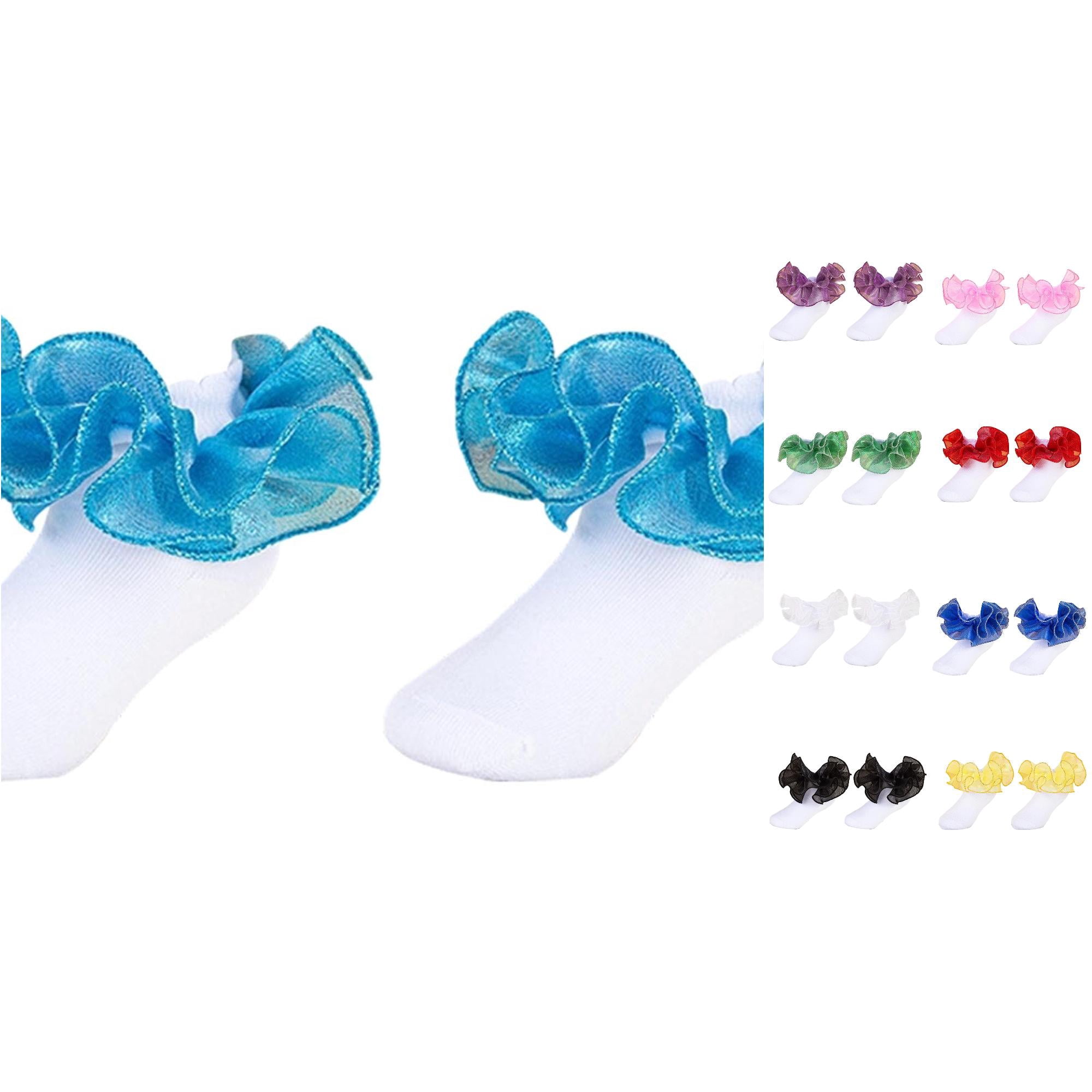 Ticikt Girls Thin Glitter Mesh Lace Ruffle Socks, Color Contrast ...