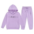 thumbnail image 1 of Ticikt Girls Tracksuit Winter Warm Pullover Hoodie with Pants Kids Casual Outfit Cute Printed Jogger Two Piece Set,Color:Purple,Size:12-13 Years, 1 of 4