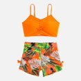 thumbnail image 1 of Ticikt Girls Two Piece Swimsuit, Solid Ruched Cami Top Leaf Print Shorts Bikini Set for Kids Summer Beach Swimming,Yellow, 1 of 7