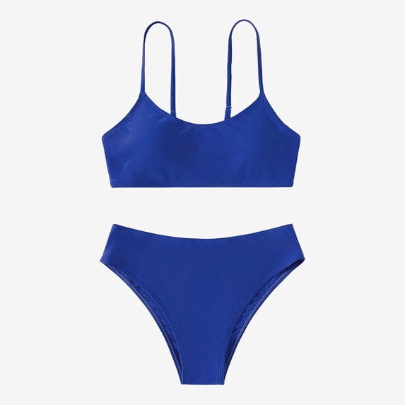 Ticikt Girls' Two-Piece Swimsuit, Square Neck Bralette Solid Color Bikini Set for Teens,Blue