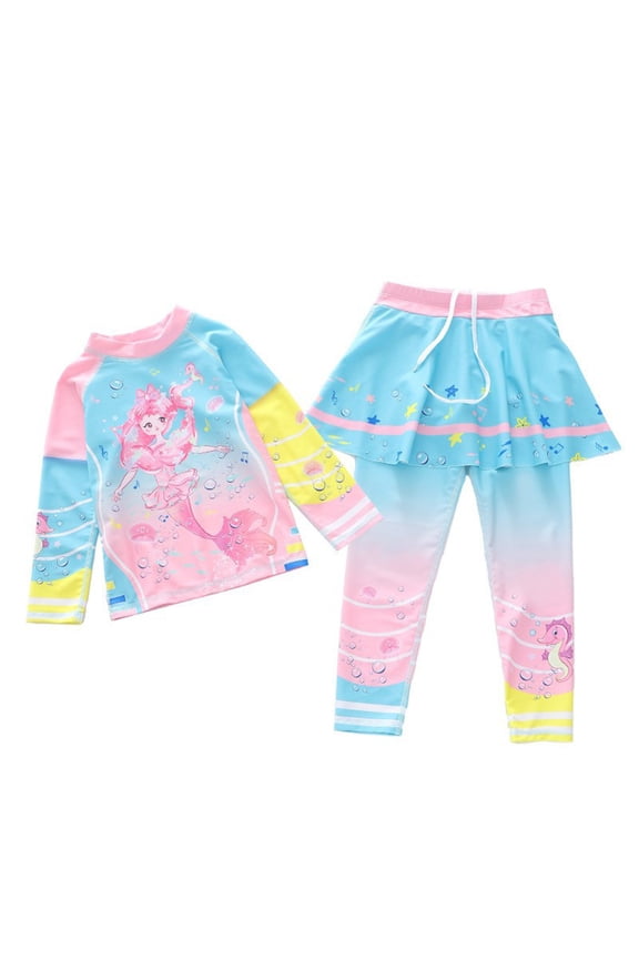 Girls Two Piece Swimwear Cute Cartoon Print Sun Bathing for Kids,Color:Pink3,10-11 Years