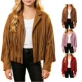thumbnail image 1 of Ticikt Girls Western Style Suede Jacket, Lapel Long Sleeve Fringe Cropped Coat for Kids 5-14Y, 1 of 9