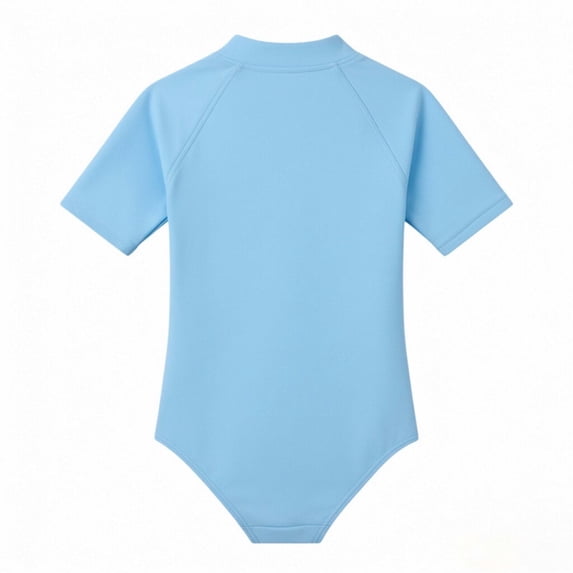 Ticikt Girls' Zip-Front Rash Guard, Solid Color Short Sleeve One-Piece Swimsuit,Light Blue