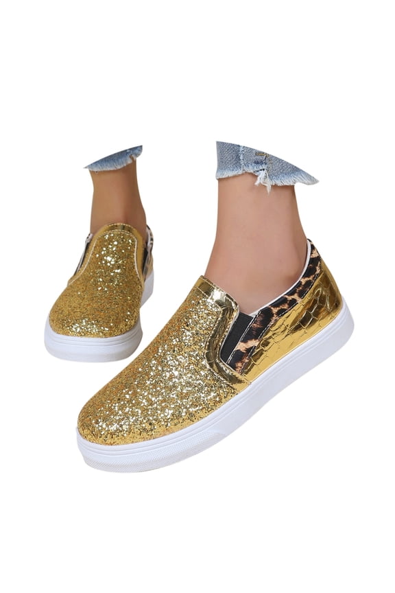 Ticikt Glitter Sneakers for Women - Sparkly Bling Sequin Sneakers for Wedding, Party & Casual Wear,Color:Gold,Size:9.5