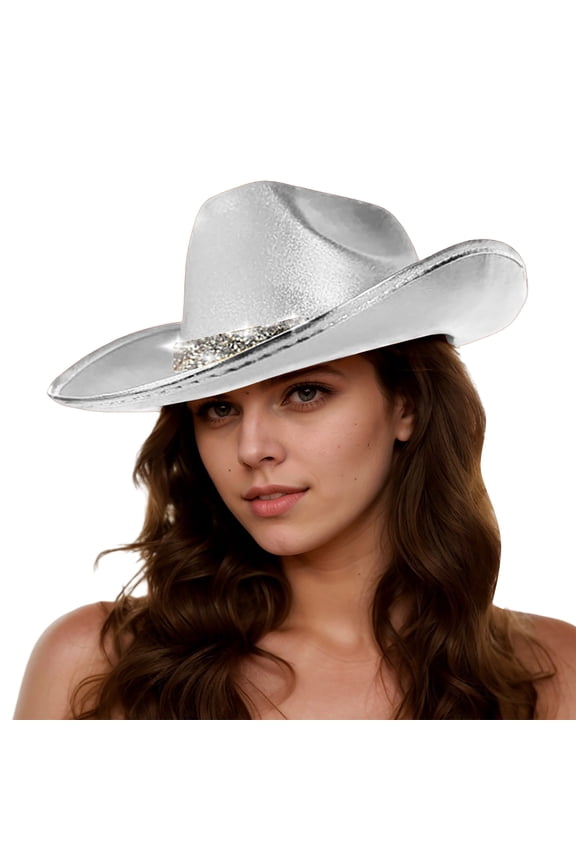 Glossy Space Cowboy Hat - Sparkly Glitter Holographic Cowgirl Hat Rave Hat for Bachlorette Party Fesyival