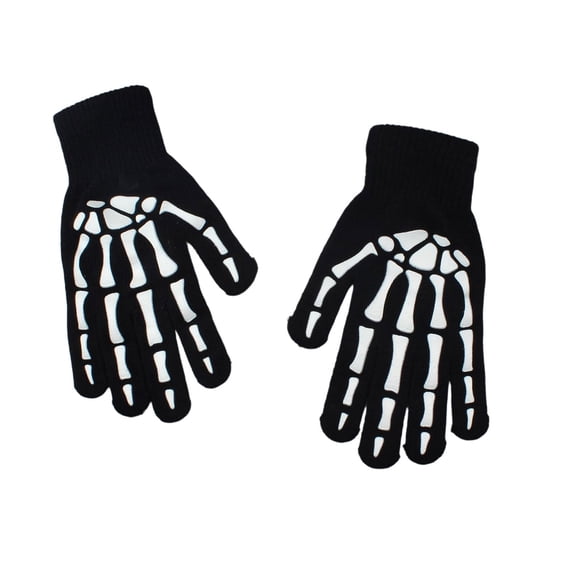 Ticikt Gothic Punk Skeleton Gloves, Halloween Skull Print Full Finger Gloves for Men Women Cosplay Concert Rave Party Accessories