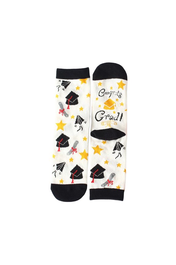 Ticikt Graduation Print Novelty Floor Socks for Casual Wear,Black