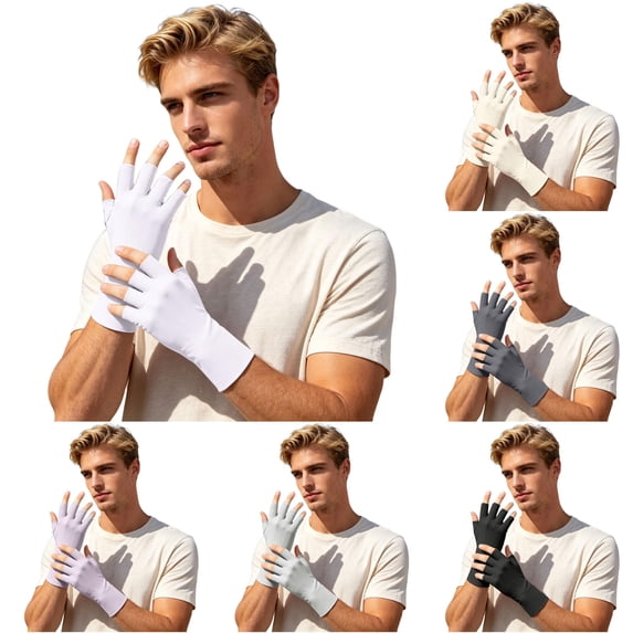 Ticikt Ice Silk Sun Protection Gloves, Half‑Finger Breathable UV‑Protection Thin Gloves for Men Women Summer,White