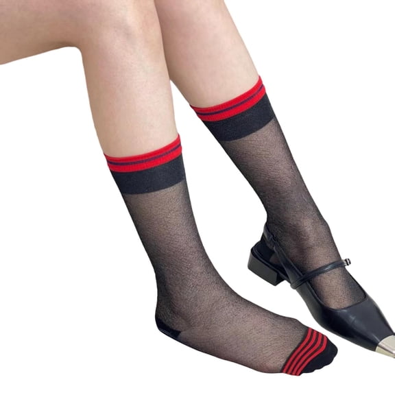 Ticikt Japanese Sheer Thin Mesh Lace Socks - Transparent See Through Ankle Socks - Colorful Vintage Nylon Novelty Socks