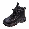thumbnail image 1 of Ticikt Kids Ankle Martin Boots, PU Leather Side Zipper Lace‑Up Non‑Slip Thick Sole Short Boots for Boys Girls,Black,Size:8-9 Years, 1 of 7