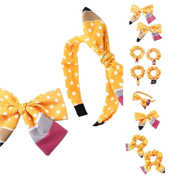 Ticikt Kids Back To School Hair Accessories Set, Fabric Pencil Bow Hair Bands, Hair Clips & Scrunchies Girls Hair Decorations