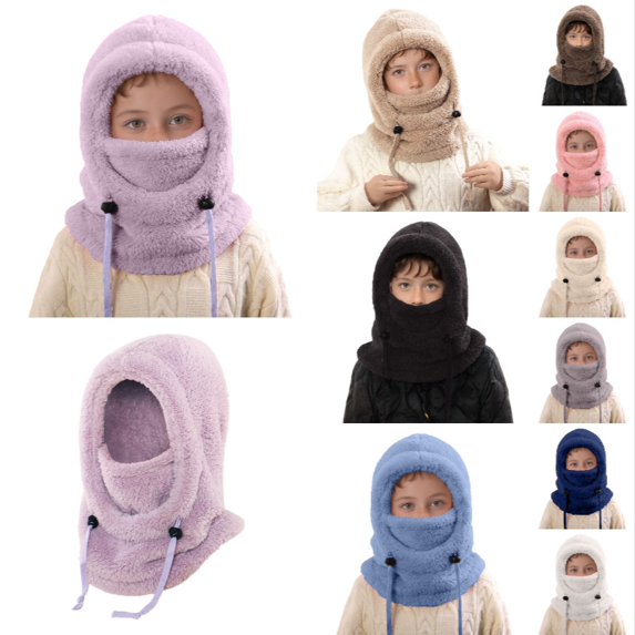 Ticikt Kids Balaclava Hat Scarf Integrated, Thick Windproof Face Neck Warmer for Skiing Cycling Winter Outdoor,Purple