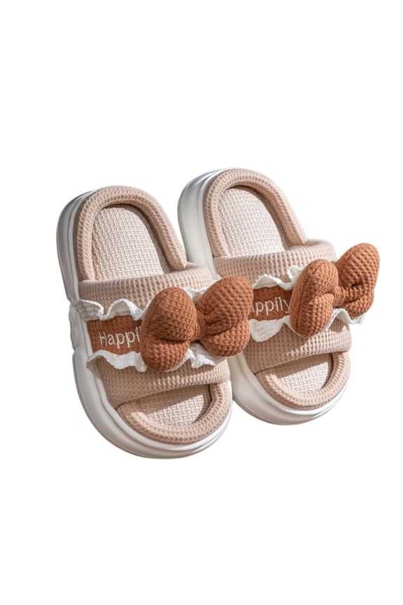 Kids Bow Slippersä¸¨Boys Girls House Slipperä¸¨Youth Cute Comfy Slippersä¸¨Open Toe Memory Foamä¸¨ On Home Slidesä¸¨Indoor Outdoor,Color:Khaki,Size:2-2.5 Years