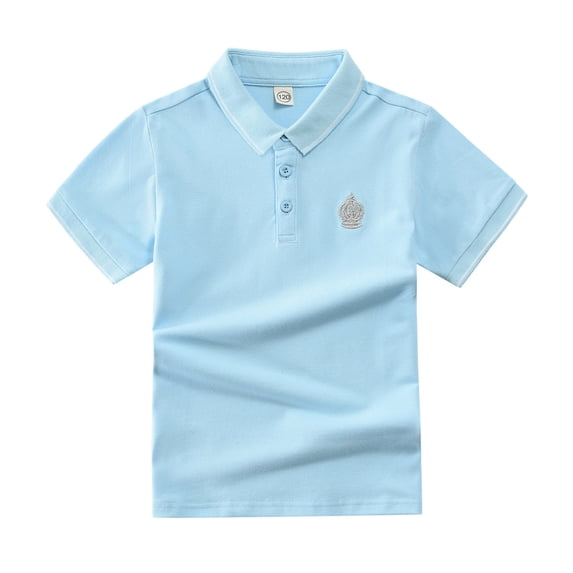 Ticikt Kids Boys Short Sleeve School Uniform String Polo Shirts with Embroidered Print Loose Fit,Color:Blue,Size:10-11 Years