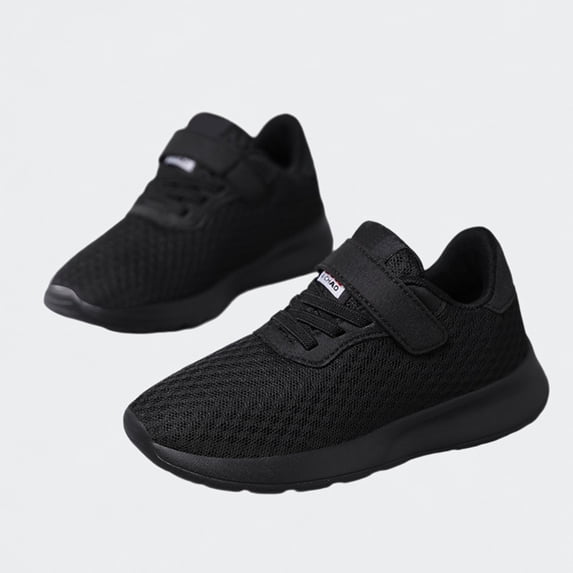 Ticikt Kids Breathable Mesh Sneakers, Hook & Loop Lightweight Sports Athletic Tennis Shoes for Boys Girls,Black,Size:6-7 Years