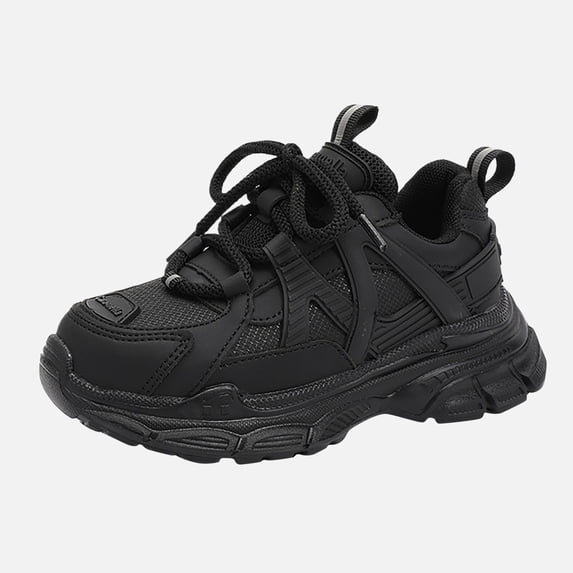 Ticikt Kids Chunky Platform Sneakers, Lightweight Soft Sole Boys Girls Fashion Casual Dad Shoes for Outdoor Daily Walking,Black,7-8 Years
