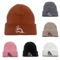 thumbnail image 1 of Ticikt Kids Dinosaur Embroidered Knit Beanie, Soft Ribbed Winter Hat for Boys Girls Daily Wear,Brown, 1 of 4