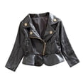 thumbnail image 1 of Ticikt Kids Leather Jacket, Lapel Ruffled Hem Moto Coat, Diagonal Zipper Long Sleeve Outerwear for Boys Girls,Black, 1 of 9